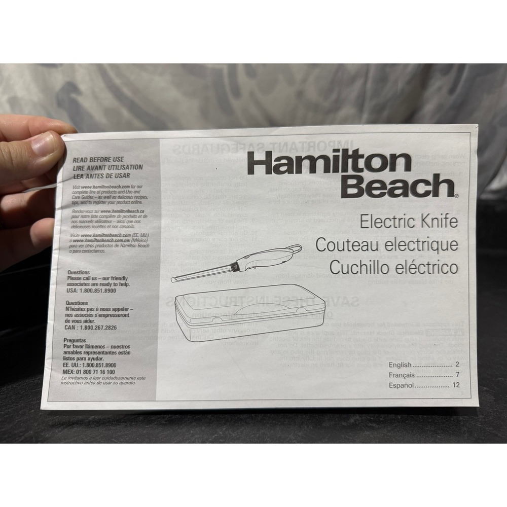 Hamilton Beach Electric Knife with Storage Case Stainless Blades Manual No Fork